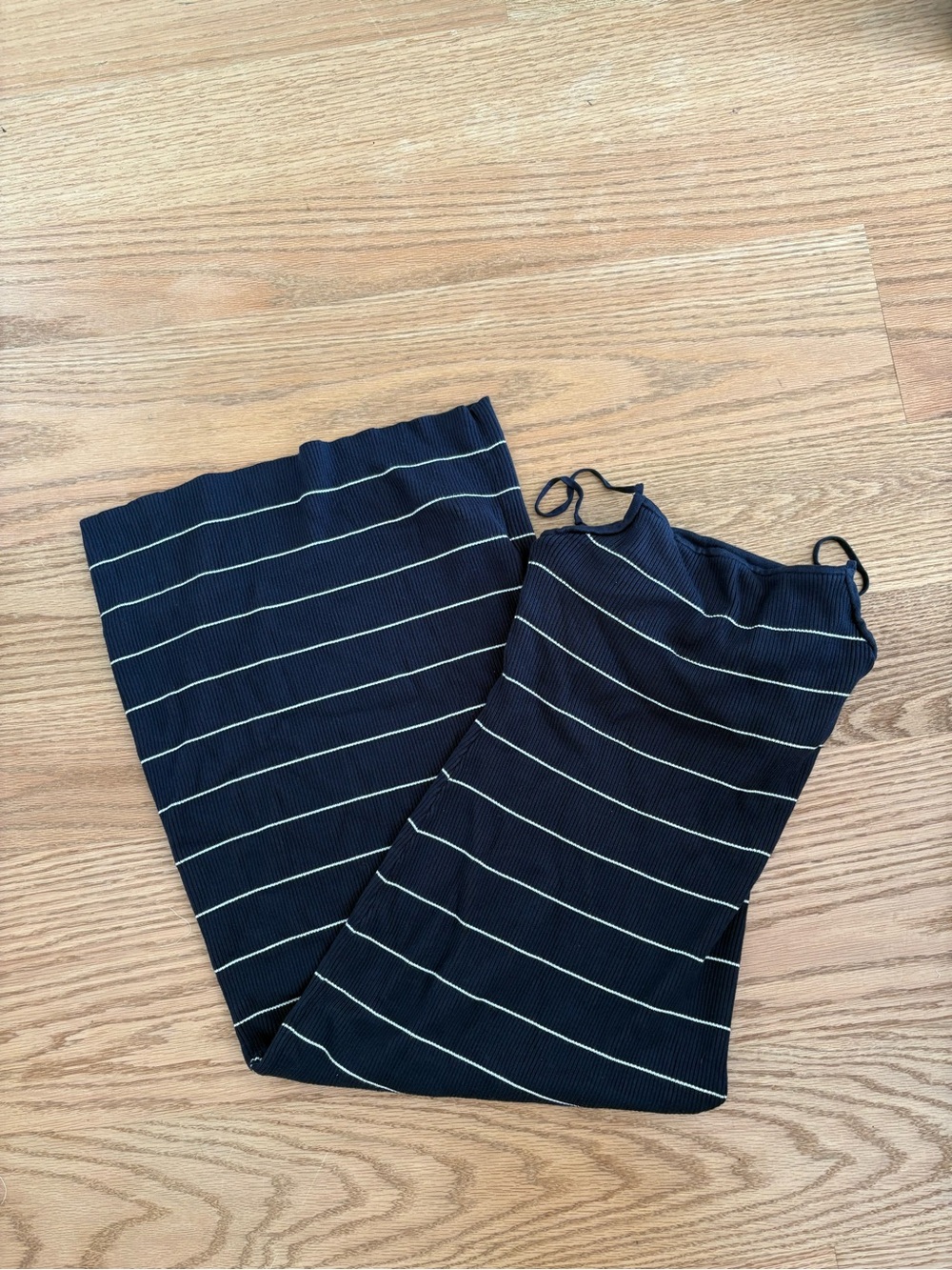 Abercrombie & Fitch Navy and White Striped Maxi bra free dress